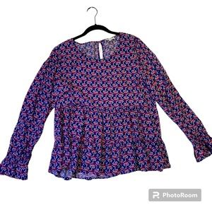 Jane and Delancey Multicolor Flowy Peasant Blouse Long Sleeve Large